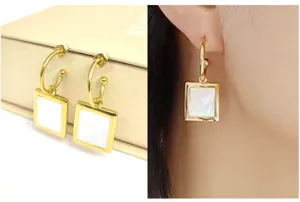 Stainless steel square shell hoop earrings 18k gold plated fashion jewelry for women