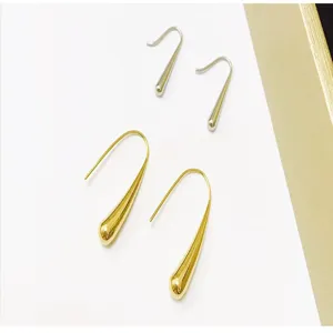 Stainless steel waterdrop earrings detail view, elegant gold and silver hook design.