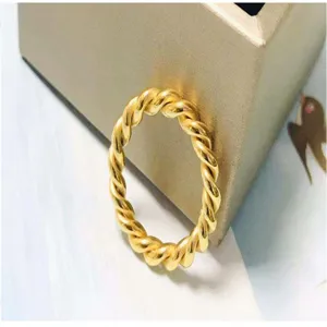 Gold twisted rope ring stainless steel 18k gold plated fashion hip hop jewelry for women