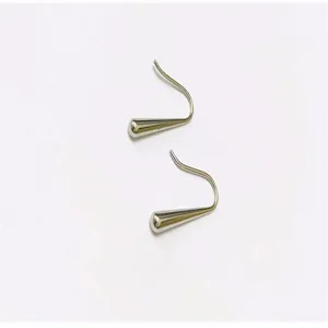 Close-up view of polished stainless steel teardrop hook earrings with sleek metallic finish.