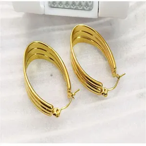 Wide 18k gold plated stainless steel multi-layer hoop earrings for modern daily trendy fashion.