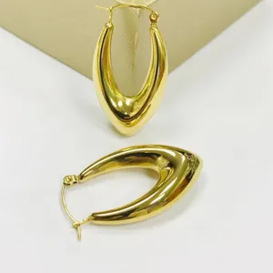 INS Mirror Polished V-Shaped U-Shaped Stainless Steel Hollow Hoop Earrings 18K Gold