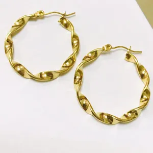 Gold stainless steel twisted hoop earrings, simple fashion O-shaped ear buckle main image style
