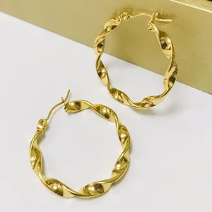 Stylish 18K gold plated twisted hoop earrings, elegant stainless steel O-shaped jewelry for women.