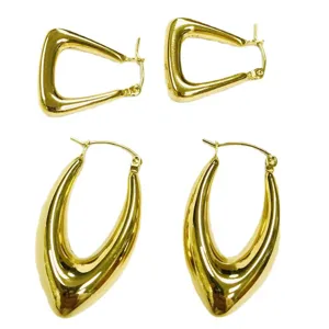 Stainless steel gold plated chunky hoop earrings V shape geometric minimalist jewelry for women