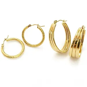 Stainless Steel Snakeprint Hoop Earrings 18K Gold Plated U-Shaped Geometric Widened Ear Buckle For Women Fashion Jewelry