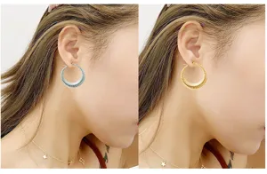 Fashion crescent ribbed hoop earrings in 18k gold finish stainless steel, stylish and chic.
