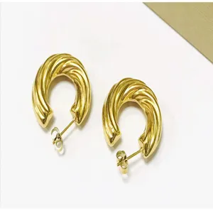 Chic French style 18k gold plated stainless steel twisted hoop earrings for women fashion
