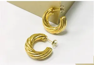 Chunky gold twisted hoop earrings in French style, featuring polished stainless steel finish.