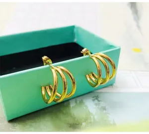 French triple loop C hoop earrings stainless steel 18k gold plated detail view of jewelry