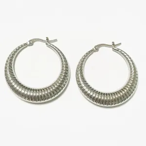 Stainless steel crescent hoop earrings with textured ribbed design for women fashion daily wear.