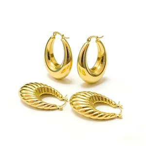18K Gold Plated Titanium Steel Thick U-Shape Hoop Earrings Hollow Croissant Shrimp Pattern Ear Buckle Earrings For Women Fashion Jewelry