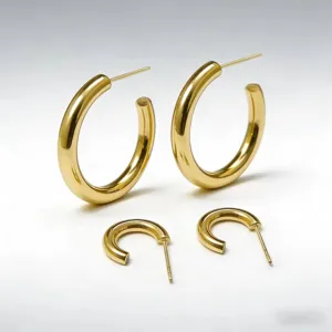 Trendy Titanium Steel Thickened C-Shaped Hoop Earrings Gold Silver Smooth Statement Chunky Earrings For Women Men Jewelry Gift