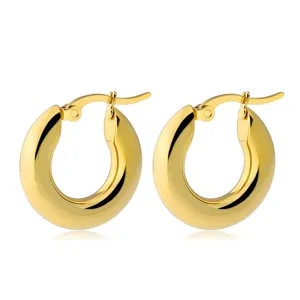 Chunky gold hoop earrings for women, 18k gold plated stainless steel thick hoop jewelry.