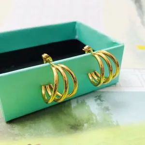 French style triple hoop c-shape small stainless steel 18k gold plated earrings for women