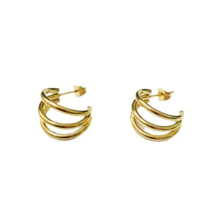 French 3-loop C-shaped small stainless steel 18k gold plated hoop earrings for women jewelry
