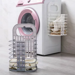 Foldable Laundry Basket Wall Mounted Plastic Dirty Clothes Storage Hamper Household Laundry Organizer For Bathroom