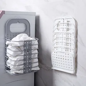 Collapsible laundry basket wall mounted dirty clothes hamper plastic storage organizer for bathroom
