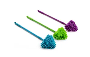 Detailed view of colorful mini telescopic cleaning duster featuring heart microfiber head.