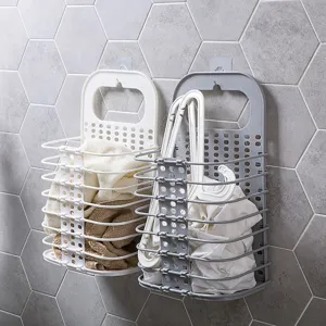 Wall mounted foldable laundry basket plastic dirty clothes hamper for bathroom home storage