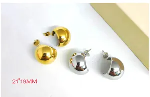 Stainless steel dome hoop earrings geometric gold and silver minimalist jewelry set.