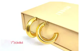Fashion C-shaped wide hammered gold hoop earrings, stainless steel 18k gold plated.