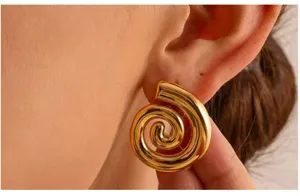 Chunky gold spiral earrings for women statement geometric metal ear jewelry fashion accessories