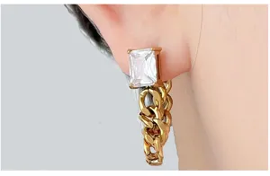 Detailansicht modischer Zirkon Ketten Ohrringe aus Edelstahl 18K Gold fur elegante Damen.