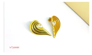 Elegant stainless steel wave earrings with sparkling crystal, vintage style jewelry for women.