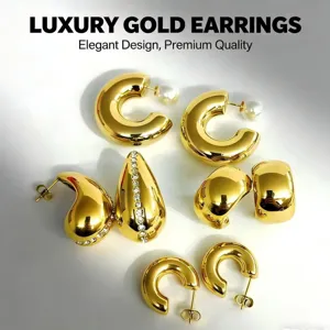 Waterdrop C Shape Earrings Stainless Steel 18K Gold Plated Artificial Pearl Rhinestone Geometric Hoop Earrings For Women Jewelry