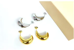 Stainless Steel Crescent Moon Earrings Gold and Silver Tone Minimalist Chic Jewelry