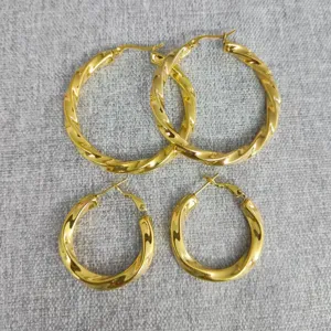 Stainless steel twisted gold hoop earrings set, minimalist style hollow earrings for women.