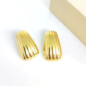 Gold plated 18k stainless steel geometric trapezoid striped stud earrings for women fashion