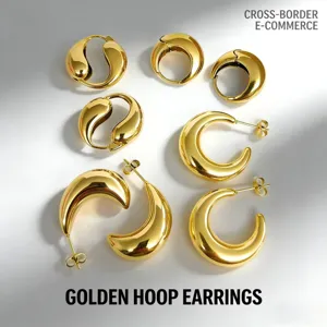 Minimalist Stainless Steel Crescent Moon Tai Chi Teardrop Hoop Earrings 18K Gold Plated Hollow Geometric Ear Buckle For Women Men