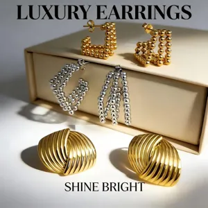 Stainless Steel Geometric Hoop Earrings For Women 18K Gold Plated Western Exaggerated Round Ball Stud Earrings Fashion Jewelry