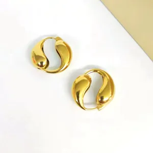 Stainless steel 18k gold plated tai chi teardrop crescent hoop earrings for women chic