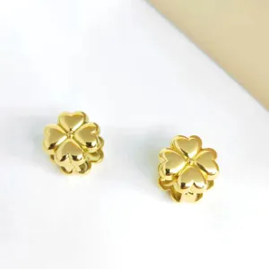 Gold plated four-leaf clover stud earrings, simple geometric stainless steel jewelry.