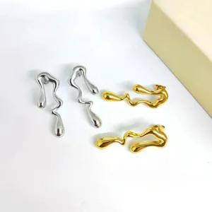 Minimalist irregular fluid metal earrings set, chic stainless steel gold and silver drop earrings for women.