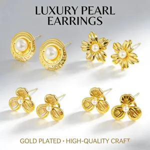 Luxury Stainless Steel Artificial Pearl Stud Earrings Elegant Gold Plated Flower Geometric Ear Studs Jewelry For Women