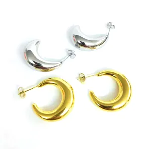 Stainless steel crescent hoop earrings set, 18k gold plated and silver minimalist jewelry for women.