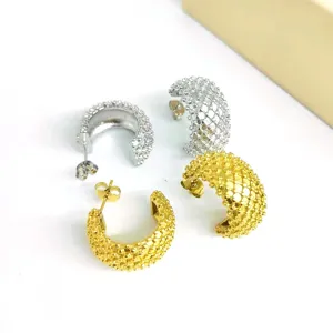 French style 18k gold plated stainless steel textured hoop earrings set chunky jewelry