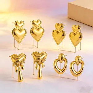 Minimalist Stainless Steel Lava Heart Stud Earrings For Women Molten Geometric Heart Ear Buckle Fashion Edgy Jewelry Gift
