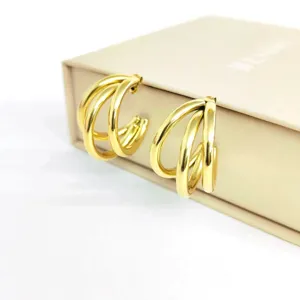 Gold multi-layer hoop earrings stainless steel 18k gold plated vintage style jewelry main