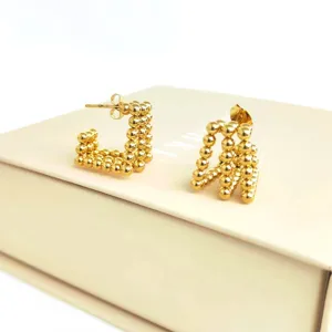 Stainless steel 18k gold multi-sphere hoop earrings, exaggerated geometric statement jewelry.