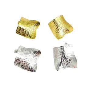 Chic minimalist textured square stud earrings in gold and silver finish, stylish jewelry.