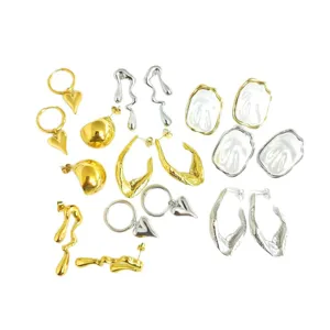 Chic minimalist heart pearl irregular metal hoop earrings set for women fashion jewelry