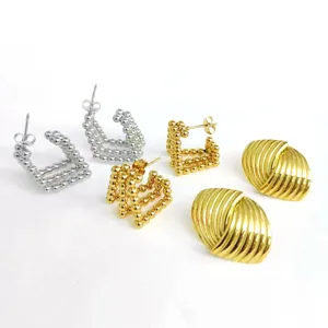 Stainless steel gold silver hoop stud earrings set fashionable metal geometric jewelry