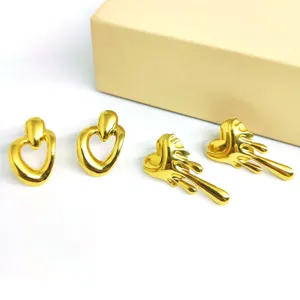 Gold stainless steel geometric heart lava earrings trendy European fashion jewelry for women