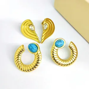 Gold stainless steel earrings set, French vintage retro palace style fashion chic jewelry.
