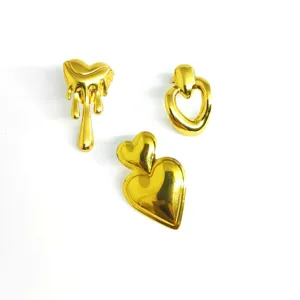 Trendy gold stainless steel geometric melting heart earrings set main view
